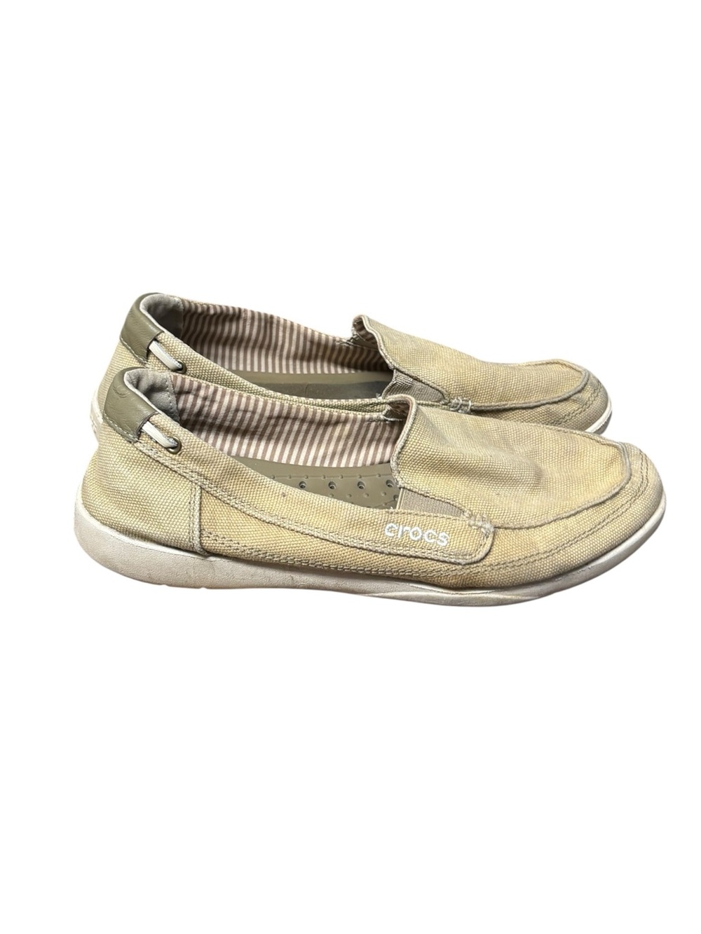 Crocs Shoes Women’s 9 Walu Canvas Slip On Loafers casual vacation tan